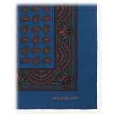 Viola Milano - Paisley Archive Printed Silk Pocket Square - Blue - Handmade in Italy - Luxury Exclusive Collection