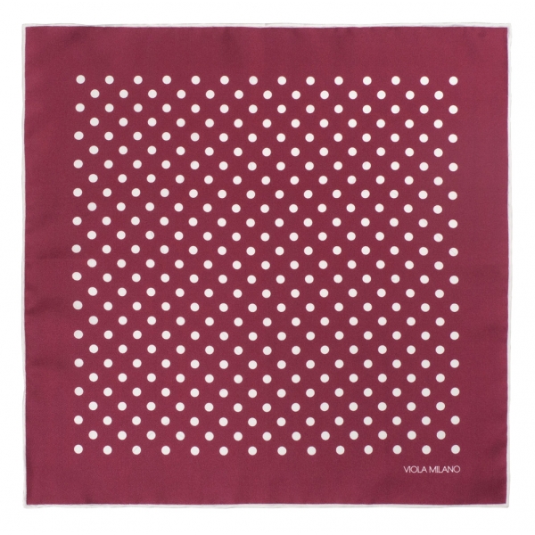 Viola Milano - Polka Dot Silk Pocket Square - Wine/White - Handmade in Italy - Luxury Exclusive Collection