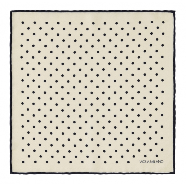 Viola Milano - Polka Dot Wool Lana Pocket Square - White/Navy - Handmade in Italy - Luxury Exclusive Collection