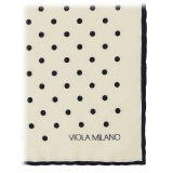 Viola Milano - Fazzoletto da Taschino Lana in Lana a Pois - Bianco/Navy - Handmade in Italy - Luxury Exclusive Collection