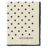 Viola Milano - Polka Dot Wool Lana Pocket Square - White/Navy - Handmade in Italy - Luxury Exclusive Collection