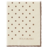 Viola Milano - Fazzoletto da Taschino Lana in Lana a Pois - Bianco/Tortora - Handmade in Italy - Luxury Exclusive Collection