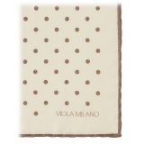 Viola Milano - Polka Dot Wool Lana Pocket Square - White/Taupe - Handmade in Italy - Luxury Exclusive Collection