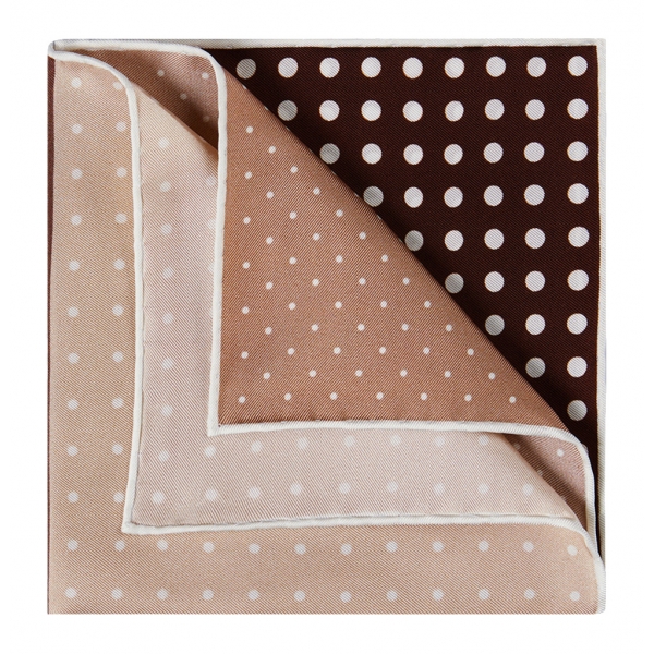 Viola Milano - Printed Polka Dot Silk Pocket Square - Brown Shades - Handmade in Italy - Luxury Exclusive Collection
