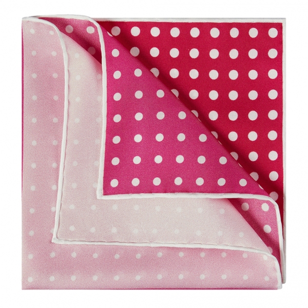 Viola Milano - Printed Polka Dot Silk Pocket Square - Rose Shades - Handmade in Italy - Luxury Exclusive Collection