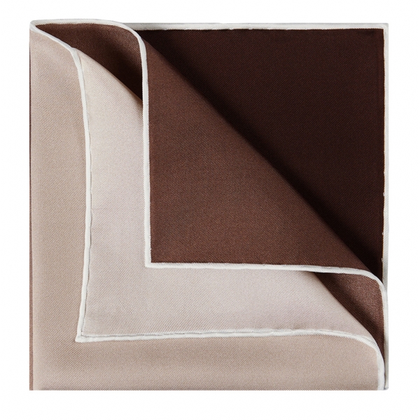 Viola Milano - Printed Solid Silk Pocket Square - Brown Shades - Handmade in Italy - Luxury Exclusive Collection