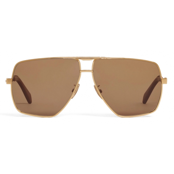 Céline - Metal Frame 25 Sunglasses in Metal with Leather - Gold Nicotine - Sunglasses - Céline Eyewear