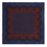 Viola Milano - Fazzoletto da Taschino in Seta con Stampa Rosette - Navy - Handmade in Italy - Luxury Exclusive Collection