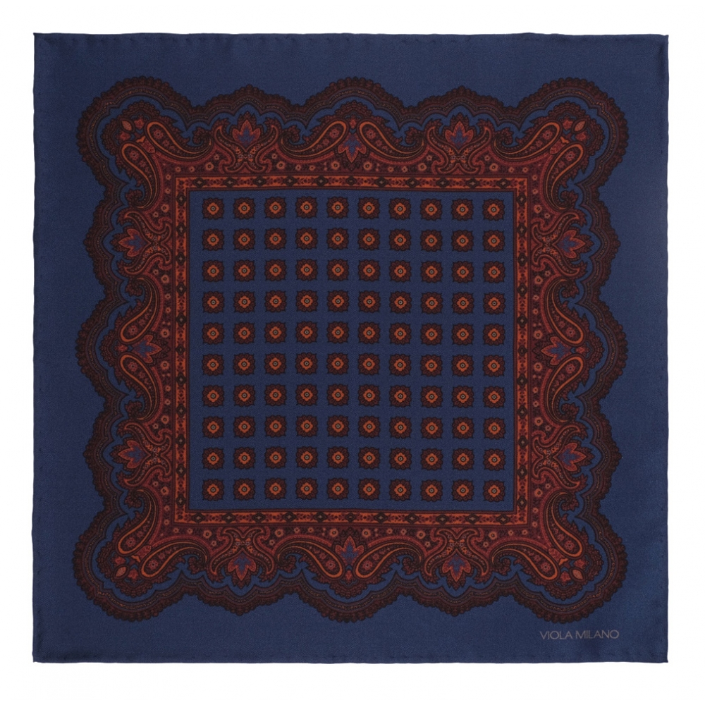 Viola Milano - Rosette Archive Printed Silk Pocket Square - Navy ...