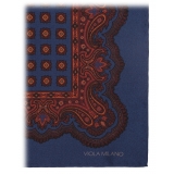 Viola Milano - Rosette Archive Printed Silk Pocket Square - Navy - Handmade in Italy - Luxury Exclusive Collection