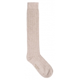 Viola Milano - Solid 100% Cashmere Over-The-Calf Socks - Beige - Handmade in Italy - Luxury Exclusive Collection