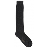 Viola Milano - Solid 100% Cashmere Over-The-Calf Socks - Charcoal - Handmade in Italy - Luxury Exclusive Collection