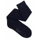 Viola Milano - Solid 100% Cashmere Over-The-Calf Socks - Navy - Handmade in Italy - Luxury Exclusive Collection