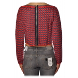 Liu Jo - Sweater in Geometric Pattern - Red/Blue - Knitwear - Made in Italy - Luxury Exclusive Collection