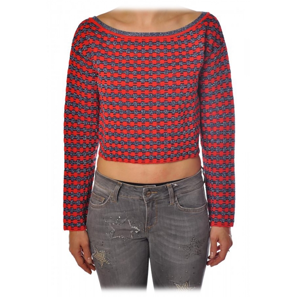 Liu Jo - Sweater in Geometric Pattern - Red/Blue - Knitwear - Made in Italy - Luxury Exclusive Collection