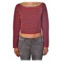 Liu Jo - Sweater in Geometric Pattern - Red/Blue - Knitwear - Made in Italy - Luxury Exclusive Collection