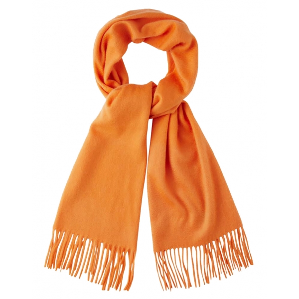 Viola Milano - Solid 100% Zibellino Cashmere Scarf - Orange - Handmade in Italy - Luxury Exclusive Collection