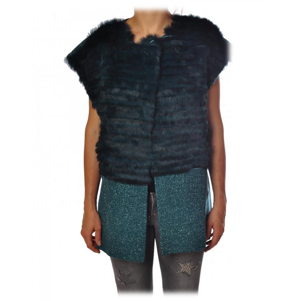 Liu Jo -  Vest with Fur and Lurex Inserts - Petroleum Green - Jacket - Made in Italy - Luxury Exclusive Collection
