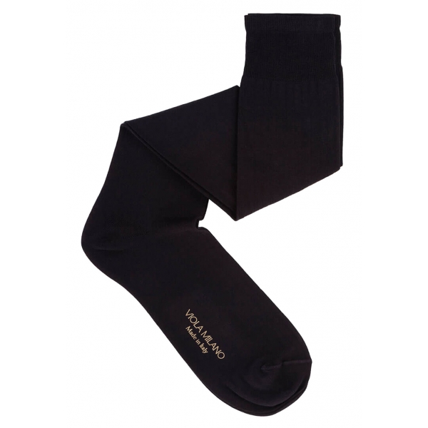 Viola Milano - Solid Over-The-Calf Cotton/Silk Socks - Black - Handmade in Italy - Luxury Exclusive Collection