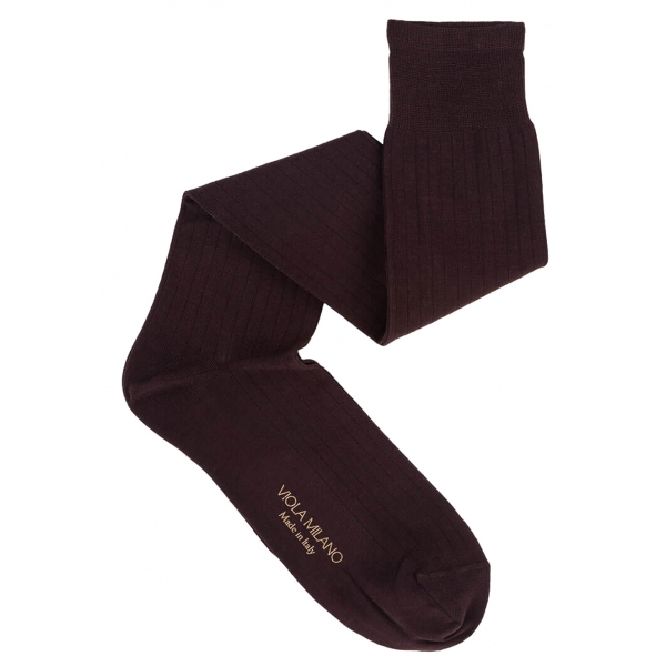 Viola Milano - Solid Over-The-Calf Cotton/Silk Socks - Dark Brown - Handmade in Italy - Luxury Exclusive Collection