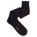 Viola Milano - Solid Over-The-Calf Cotton/Silk Socks - Dark Grey - Handmade in Italy - Luxury Exclusive Collection
