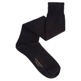 Viola Milano - Solid Over-The-Calf Cotton/Silk Socks - Dark Grey - Handmade in Italy - Luxury Exclusive Collection