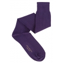 Viola Milano - Solid Over-The-Calf Cotton/Silk Socks - Purple - Handmade in Italy - Luxury Exclusive Collection