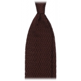 Viola Milano - Knitted Zig Zag Pattern Silk Tie - Brown - Handmade in Italy - Luxury Exclusive Collection