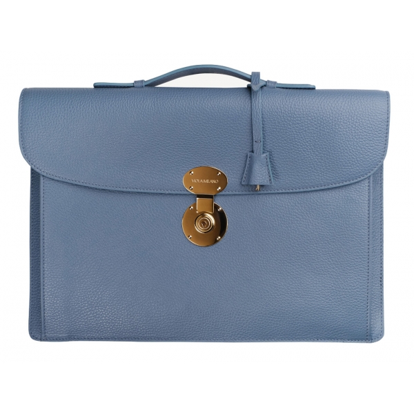 Viola Milano - The Light City Gold Lock Briefcase - Blue - Handmade in Italy - Luxury Exclusive Collection