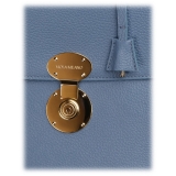 Viola Milano - Valigetta The Light City Gold Lock - Blu - Handmade in Italy - Luxury Exclusive Collection