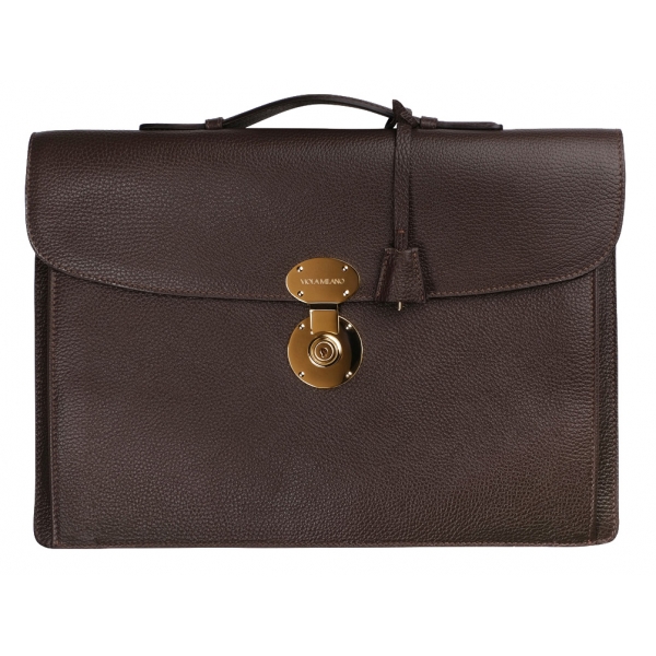 Viola Milano - The Light City Gold Lock Briefcase - Brown - Handmade in Italy - Luxury Exclusive Collection