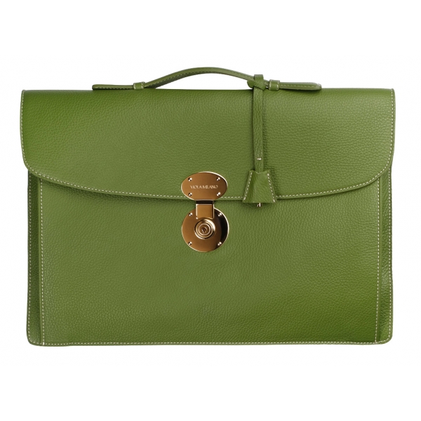 Viola Milano - The Light City Gold Lock Briefcase - Lime Green - Handmade in Italy - Luxury Exclusive Collection