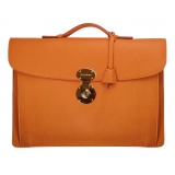 Viola Milano - The Light City Gold Lock Briefcase - Orange - Handmade in Italy - Luxury Exclusive Collection