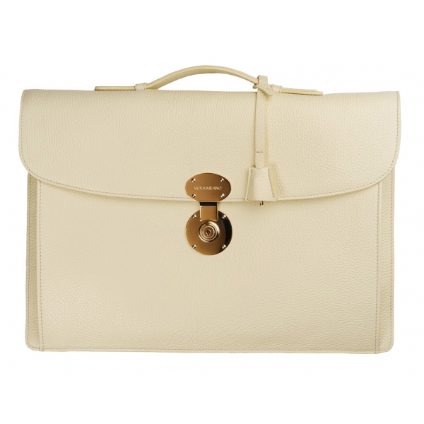 Viola Milano - The Light City Gold Lock Briefcase - Pale Lemon - Handmade in Italy - Luxury Exclusive Collection