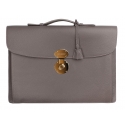 Viola Milano - The Light City Gold Lock Briefcase - Taupe Grey - Handmade in Italy - Luxury Exclusive Collection