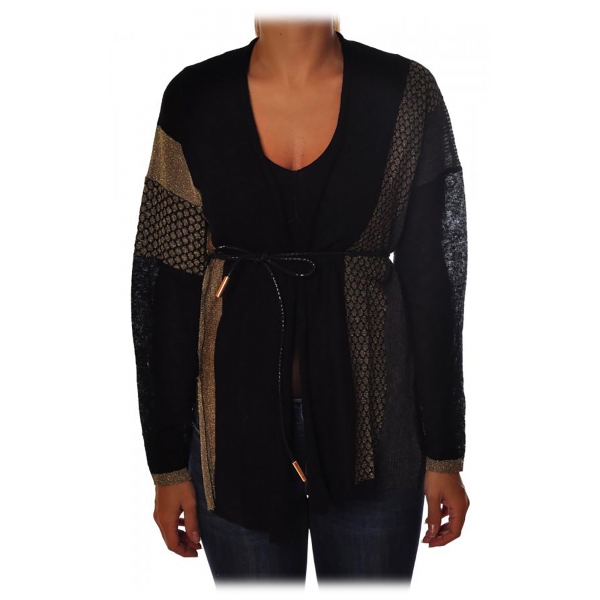 Liu Jo - Cardigan with Contrasting Details - Black/Gold - Knitwear - Made in Italy - Luxury Exclusive Collection
