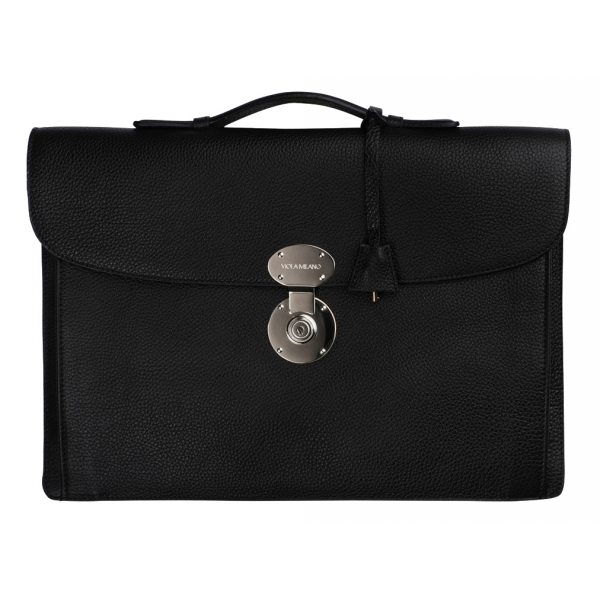 Viola Milano - The Light City Silver Lock Briefcase - Black - Handmade in Italy - Luxury Exclusive Collection