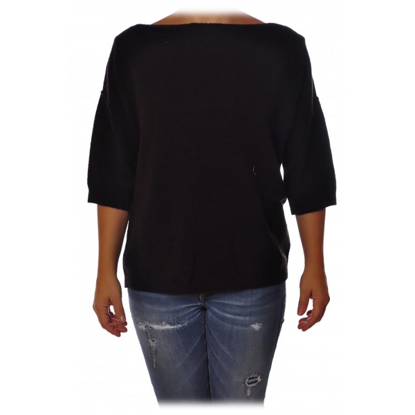 Liu Jo - Soft Sweater with Boat Neckline - Black - Knitwear - Made in Italy - Luxury Exclusive Collection