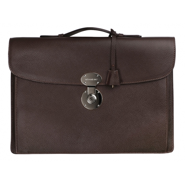 Viola Milano - The Light City Silver Lock Briefcase - Brown - Handmade in Italy - Luxury Exclusive Collection