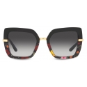 Dolce & Gabbana - Occhiale da Sole Half Print - Nero Stampa Fiori Grigio Scuro - Dolce & Gabbana Eyewear