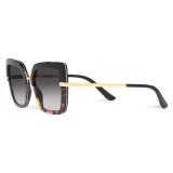 Dolce & Gabbana - Occhiale da Sole Half Print - Nero Stampa Fiori Grigio Scuro - Dolce & Gabbana Eyewear