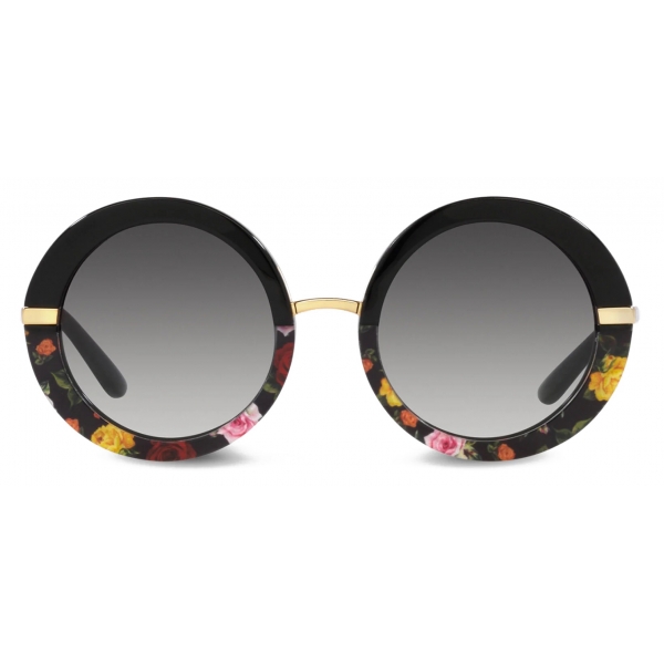 Dolce & Gabbana - Occhiale da Sole Half Print - Nero Stampa Fiori Grigio Scuro - Dolce & Gabbana Eyewear