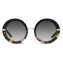 Dolce & Gabbana - Occhiale da Sole Half Print - Nero Stampa Fiori Grigio Scuro - Dolce & Gabbana Eyewear