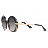 Dolce & Gabbana - Occhiale da Sole Half Print - Nero Stampa Fiori Grigio Scuro - Dolce & Gabbana Eyewear