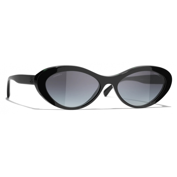 Chanel - Oval Sunglasses - Black Green Gray - Chanel Eyewear