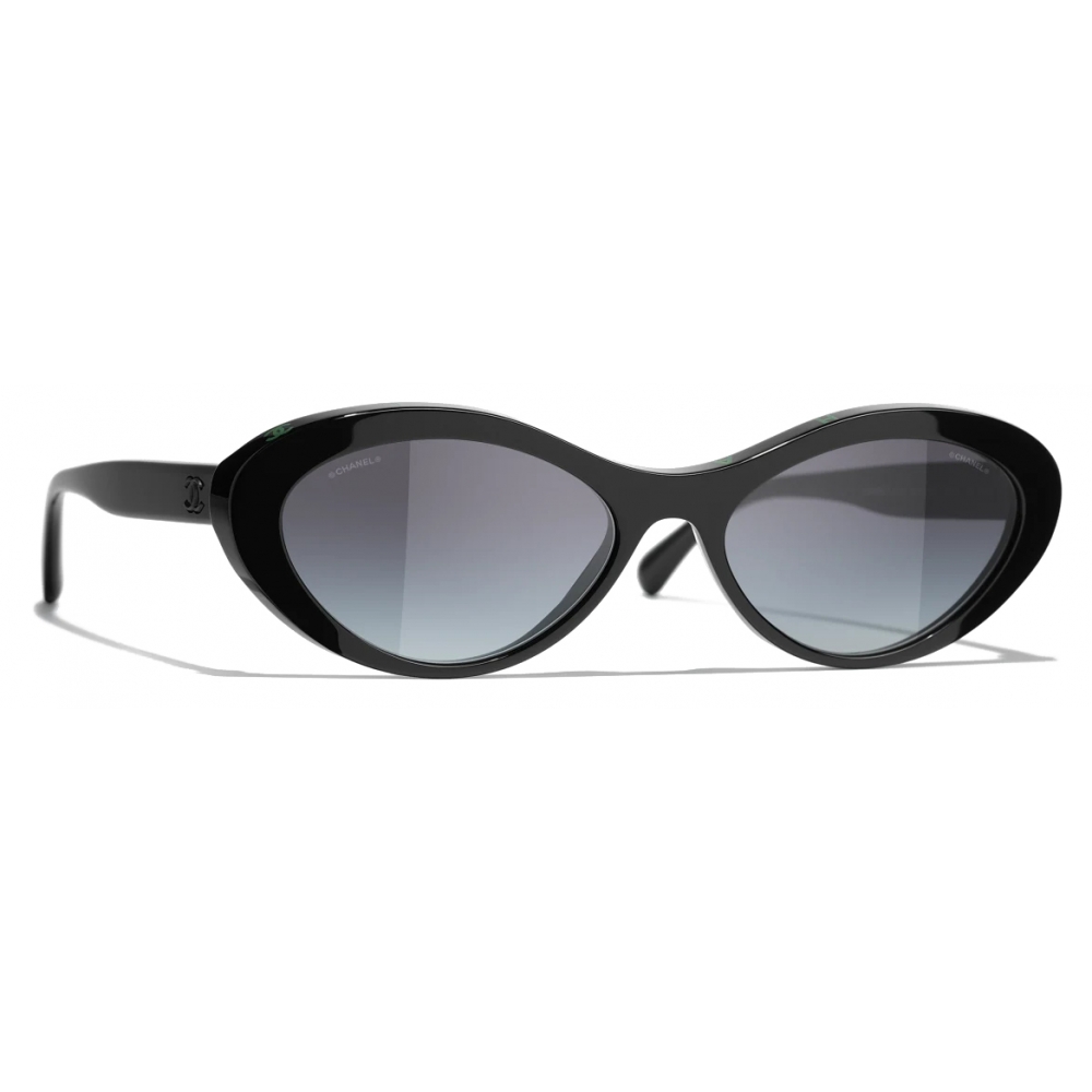 Chanel - Oval Sunglasses - Black Green Gray - Chanel Eyewear - Avvenice