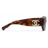 Chanel - Occhiali da Sole Rettangolari - Tartaruga Marrone Chiaro Polarizzate - Chanel Eyewear