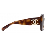 Chanel - Occhiali da Sole Quadrati - Tartaruga Marrone Polarizzate Sfumate - Chanel Eyewear