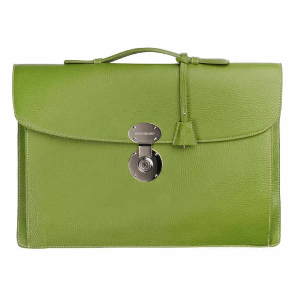 Viola Milano - The Light City Silver Lock Briefcase - Lime Green - Handmade in Italy - Luxury Exclusive Collection
