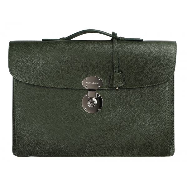 Viola Milano - The Light City Silver Lock Briefcase - Loden Green - Handmade in Italy - Luxury Exclusive Collection